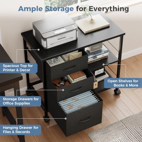 OLIXIS Mobile File Cabinet with 3 Drawers, Rolling Under Desk Storage