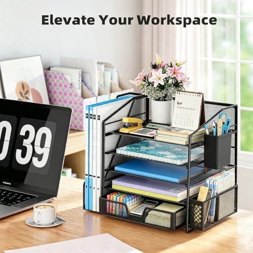 Simple Trending 5-Tier Desk File Organizer, Paper Organizer, Black