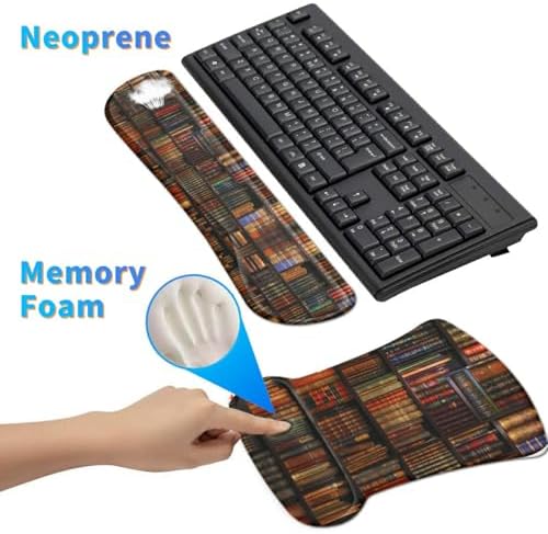 Ergonomic Memory Foam Keyboard Wrist Rest Pad Set, Library Books
