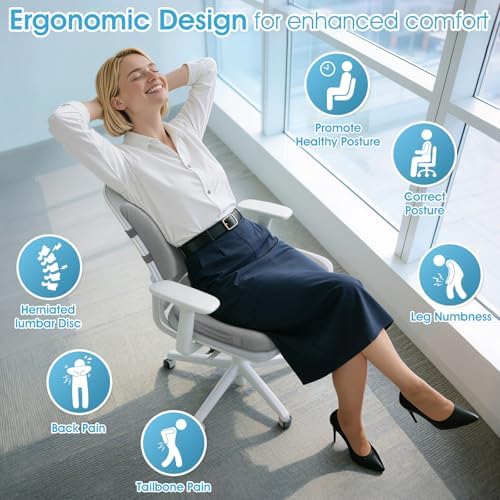 CushZone Seat Cushion and Lumbar Support Pillow for Office Chair Light Grey