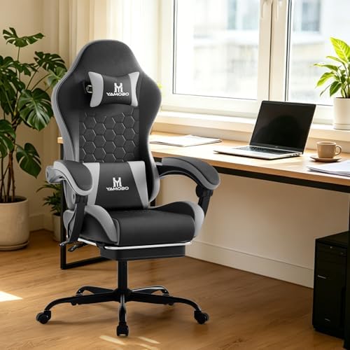 Gaming Chair, Computer Office Chair with Footrest, Adjustable Height & Backrest Gaming Chairs with Swivel for Adults, High Back PU Leather Ergonomic Chair with Lumbar Support, BlackGrey