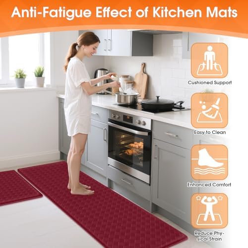 TranquilRelax 2-Piece Kitchen Mats, Cushioned Non-Slip Floor Mats, Burgundy