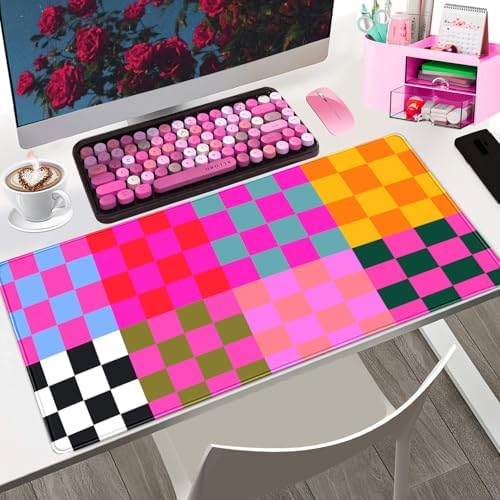 Checkered Desk Mat Pink Desk Matt for Desktop Desk Pad XXL Large Mouse Pad Deskmat Big Mousepad Keyboard Pad Mouse for Computer Cute Desk Accessories 31.5 X 15.7In