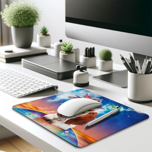 Cool Super Space Cat Mouse Pad, Funny Cosmic Animals Dog Fantasy Desk Mat