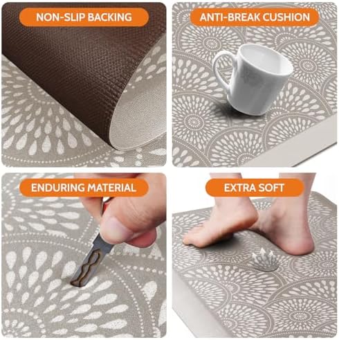 Mattitude 4/5 Inch Kitchen Mat, 20x32in Heavy Duty Ergonomic Comfort Foam Standing Desk Mat, Waterproof Non-Slip Standing Mats and Rugs for Kitchen, Office, Khaki