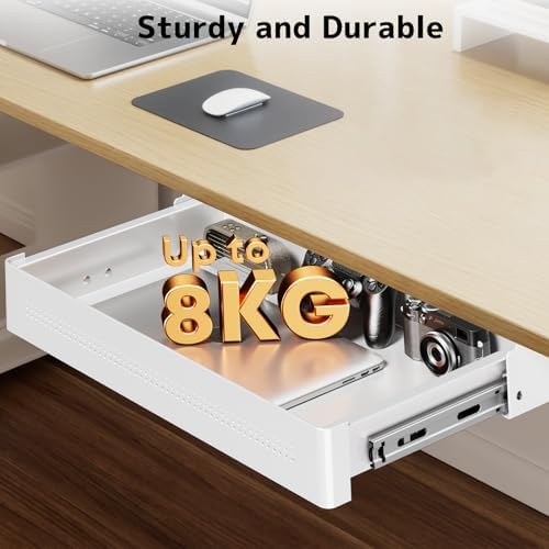 PUTORSEN Under Desk Storage Drawer 15.74" Wide - Smooth Slide Out Organizer for Standing Desk & Home Office,Max Load 17.6 lbs,Quiet Glide, White