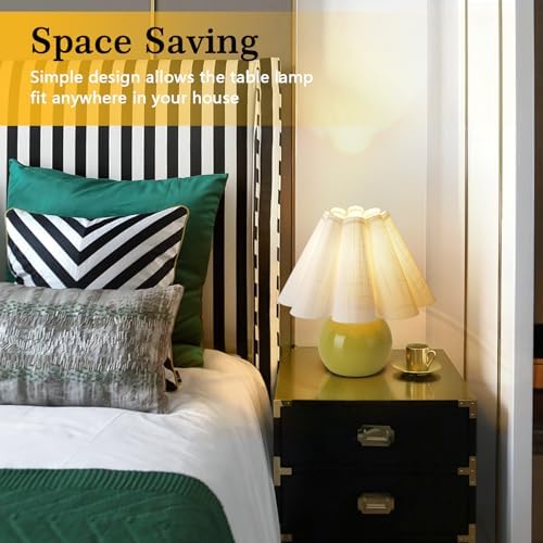 Green Small Touch Control Table Lamp for Bedroom, Green Bedside Lamps for Nightstand, Cute Mini Small Table Lamps for Small Spaces with Scalloped Shade for Kitchen Counter, Bookshelf, Living Room