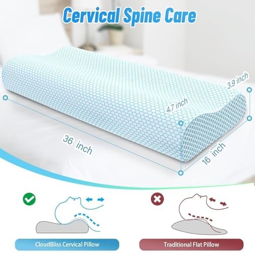 Neck Pillow for Sleeping, Ergonomic Cervical Bed Pillow, Blue King Size