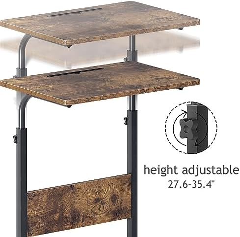 DlandHome 23.6 Inches Rolling Desk with Wheels Adjustable Height, Retro