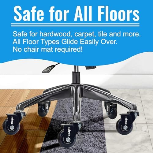 HOPES Office Chair Wheels Replacement Set of 5 – Heavy Duty Rubber Casters, Smooth & Quiet Rolling for Hardwood Floors and Carpet, Universal Stem, No Floor Mat Needed (Black, 2inch-660lbs)