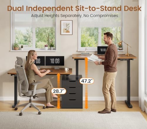 SEDETA Standing Two Person Desk with 4 Drawers, 2 Power Outlets, CPU Stand