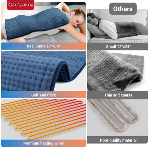 Comfytemp Extra Large Heating Pad for Back & Period, 33"x17" Electric Throw