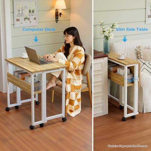 GreenForest Folding Desk with Wheels, 24.8" Rolling Table for Small Spaces