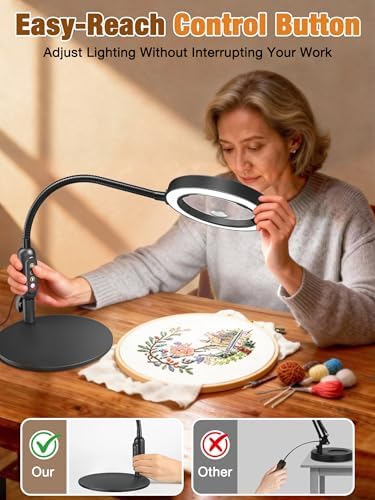 30X 10X Magnifying Glass with Light and Stand, 5 Color Modes Stepless Dimmable, Optical Grade HD Lens, LED Lighted Magnifier Hands Free with Flexible Gooseneck for Close Work, Craft, Hobby, Painting