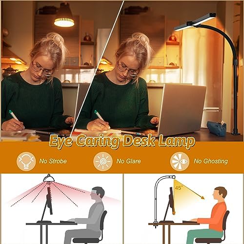 LED Desk Lamp with Base, 18W Dimmable Light, No Remote