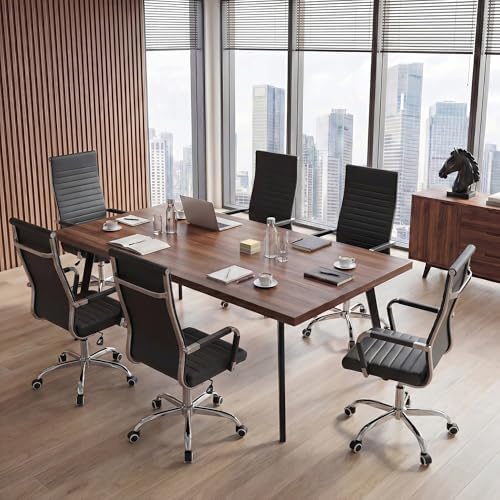 Furmax Ribbed Office Chair High Back PU Leather Executive Conference Chair Adjustable Swivel Chair with Arms, Black