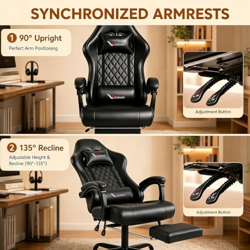 Ergonomic Gaming Chair with Footrest Lumbar Support, Home Office Game Desk
