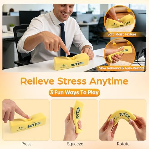 Butter Squishy Fidget Toys Slow Rising Stress Relief Toy - Realistic Butter Stick Squeeze, Soft PU Foam Fidget for Anxiety & Sensory Relief, Cute Desk Decor for Kids, School