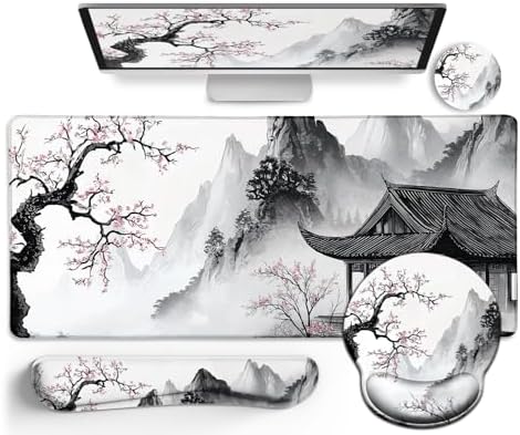 LIMKRIAN Japanese Ergonomic Mouse Pad Set, Large Desk Matt for Desktop