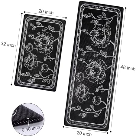 Kitchen Floor Mat Set of 2, Anti Fatigue Kitchen Mat 20"x32"+20"x47"