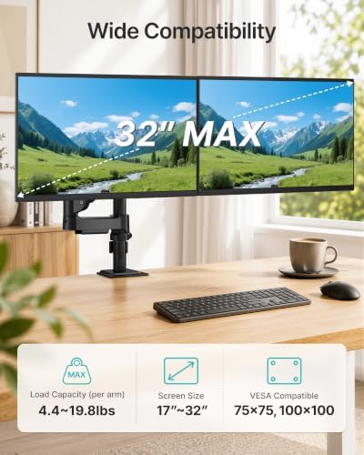 PEGZONE Dual Monitor Stand for 17-32 Inch Screens, Gas Spring Arms