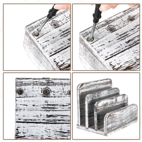 Briwooody Wooden Mail Organizer 3 Slots Mail Holder, Old White