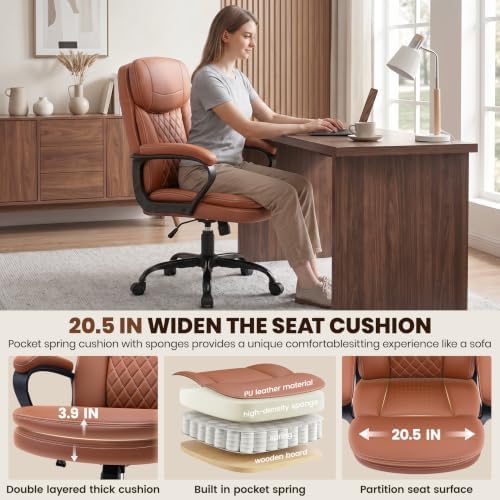 Leather Office Chair, Computer Desk Chair with Dual Back Support