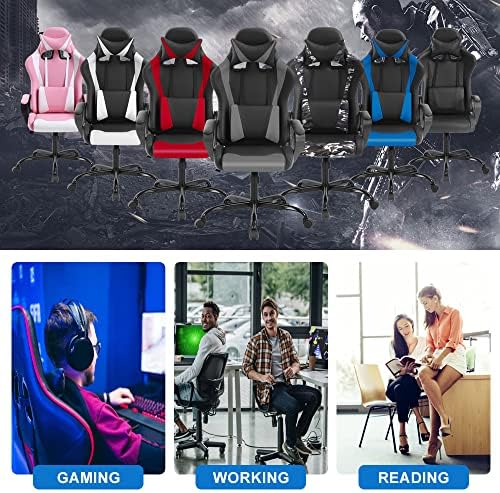 High Back Gaming Chair PC Computer Chair Office Chair for Adult Teen Kids, Ergonomic PU Leather Game Chair w/Lumbar Support Headrest Adjustable Rolling Swivel Desk Chair, Grey