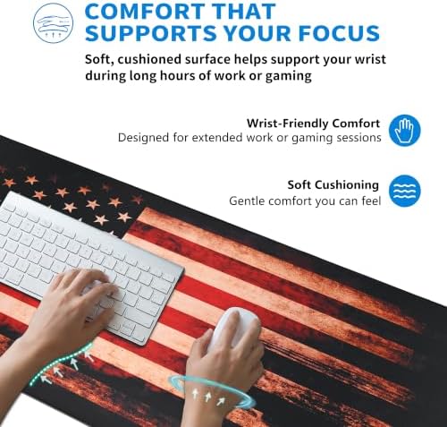 Extended American Flag Desk Mat, XXL Large Gaming Mouse Pad, Vintage Retro Style Stitched Edges Waterproof with Non-Slip Rubber Base for Computer Keyboard Laptop Work Home Office 35.4"x15.7"
