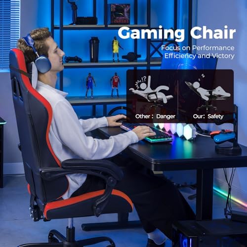 GTPLAYER Gaming Chair, Video Game Chairs Racing Style PC Game Chairs 350lbs for Adults - Padded High Back Ergonomic Reclining Silla Gamer, Linkage Armrest, Red