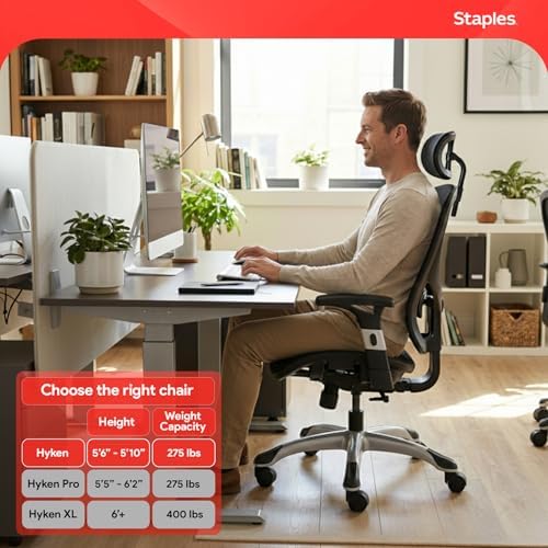 Staples Hyken Ergonomic Mesh Task Chair, Lumbar Support, Swivel, Black