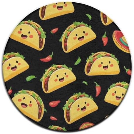 Fashion Round Area Rug Large Non Slip Carpet, Cute Taco Unisex Home Decor Mat