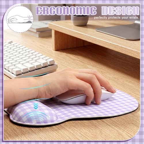 Sabary Purple Gingham Mouse Pad with Wrist Rest Checkered Mouse Pad