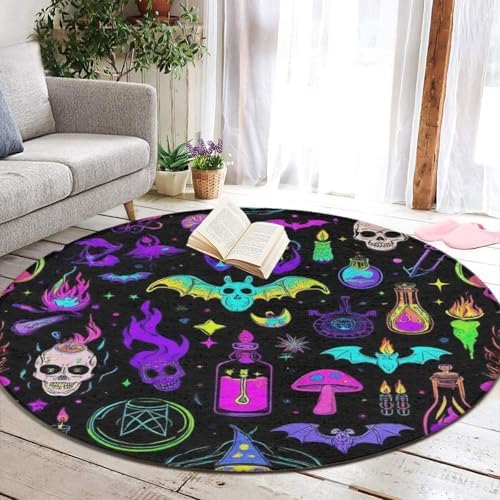 Large Round Area Rug Home Decor Modern Bathroom Rug Kitchen Office Circle Rug for Living Room Sofa Circle Cute Mat Halloween Goth Witchy Witch