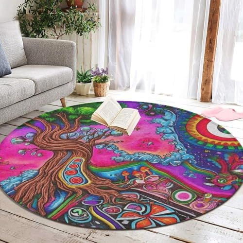 Highly Premium Quality Floor Mat, Office Chair Decor Mat, Room Sofa Yoga Soft Round Carpet Trippy Mushrooms Painting, 36inch