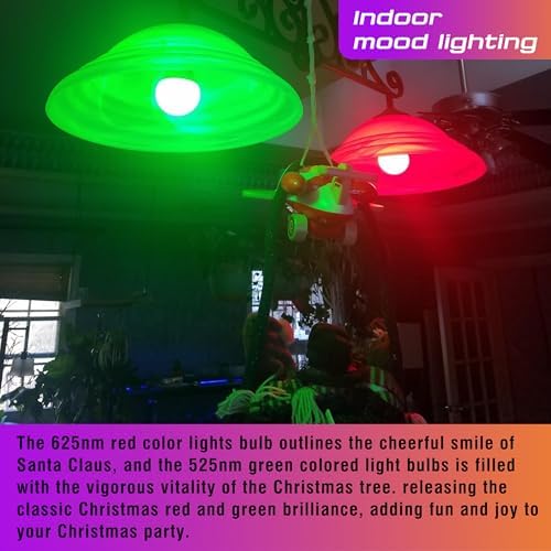 Red Green Light Bulbs 25w-40w Equivalent, Christmas Light Bulb(1Red+1Green)