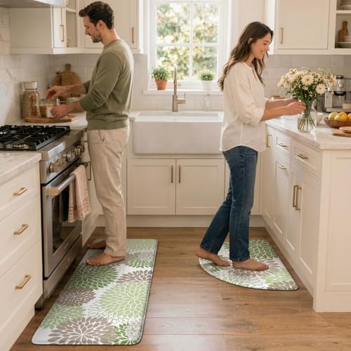 KIMODE Half Circle Anti Fatigue Mats for Kitchen Floor Rug Sets of 2