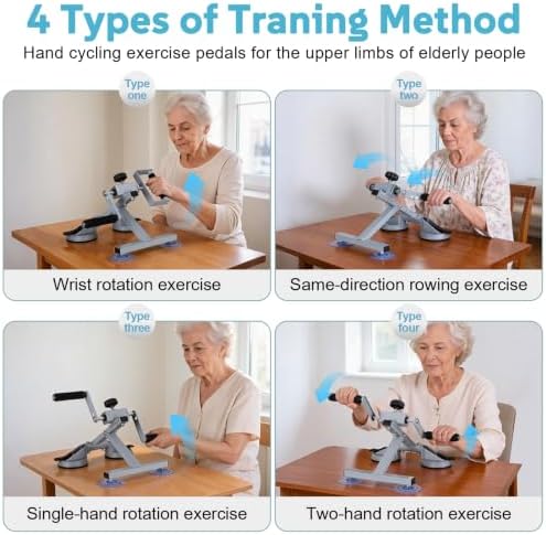 Arm Bike for Physical Therapy Table Top, Adjustable Resistance Hand Cycle Exerciser with Strong Suction Base, Portable Upper Body Pedal Trainer for Seniors, Home and Office Use
