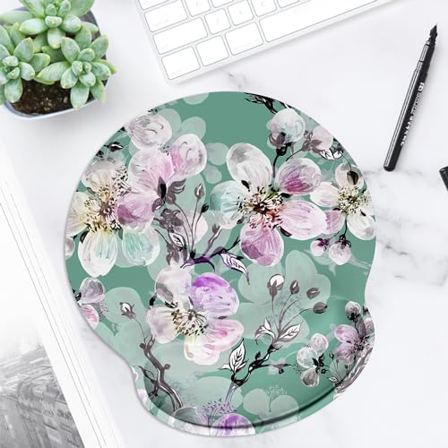 ITNRSIIET Ergonomic Mouse Pad with Wrist Support Wrist Rest Smooth Surface Non-Slip Rubber Base Comfortable Office Supplies Pain Relief, 9.8 x 9.1 inches, Beautiful Flower Art