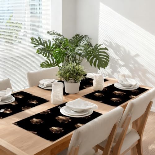 Cute Penguin Placemats, Geometric Pattern Dark Bronze Penguins Place Mats for Dining/Kitchen Table Waterproof Washable Linen Heat Insulation Dinner Table Mats 12X18 in 6 Pcs