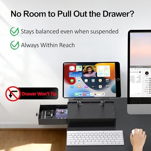 Laptop Stand with Storage Drawer, Heavy-Duty Metal Laptop Riser for Desk