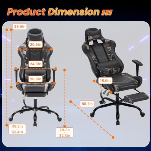BestOffice Massage Gaming Chair with Footrest, Office Desk Chair, Camo