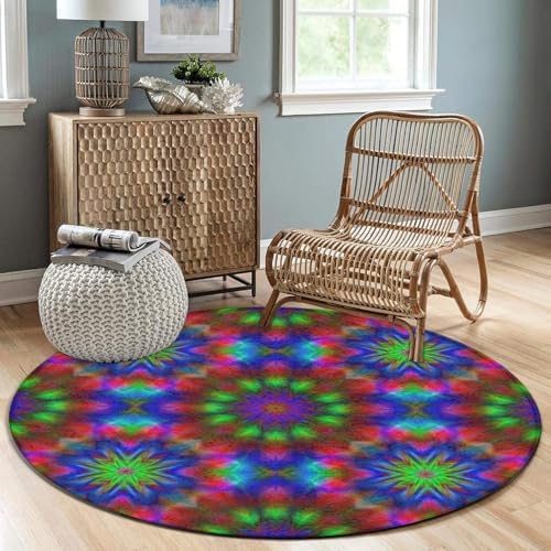 Circular Rugs Large Modern Round Area Rug Fashion Decor Mat for Home Office Trippy Tie Dye Mandala Colorful, 60inch