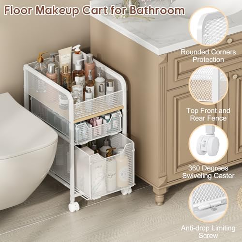 Hongtamoya Rolling Makeup Cart Organizer with 2 Drawers, Under Desk Storage