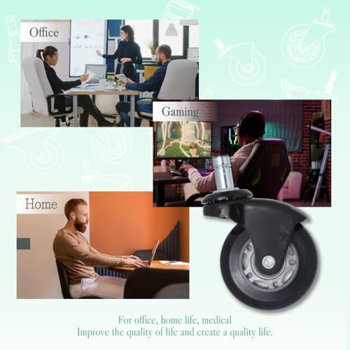 AXL 2.5" Office Chair Wheels Replacement, in-Line Style Casters for Hardwood Floors & Tile – Silent, Scratch-Free Smooth Gliding, Fit 7/16" x 7/8", with Unique Corner Guard Protection (Set of 5)