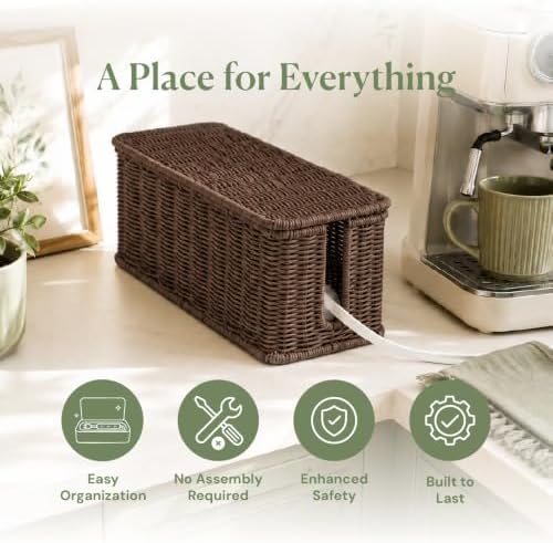 Cable Management Box, Handmade Rattan Cord Organizer for Power Strip