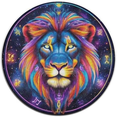 Home Decor Non Slip Kitchen Office Circle Rug, Machine Washable Modern Round Area Rug, Room Sofa Yoga Soft Round Carpet Trippy Lion Leo Constellation Art, 60inch