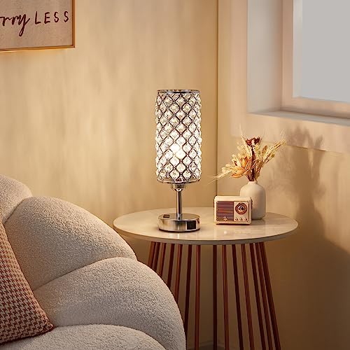 Silver Crystal Lamps Set of 2, 3-Way Dimmable Touch Lamps for Nightstand