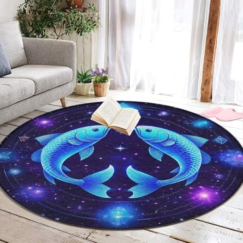 Soft Round Yoga Carpet, Large Home Decor Mat, Non Slip Machine Washable Kitchen Office Circle Rug Astrology