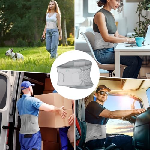 NEENCA Compression Back Brace for Lower Back Pain, Herniated Disc, Lumbar Strain – Breathable Lumbar Support for Work, Lifting, Sciatica, Scoliosis (Gray, Large)